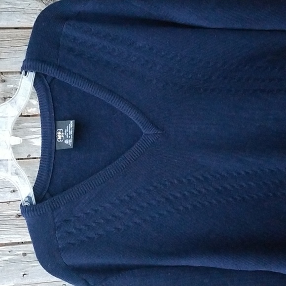 VINTAGE NAVY BLUE V NECK MR H 100% WOOL SWEATER 50 CHEST/BUST XXL - Picture 2 of 7